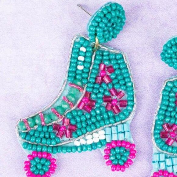 VIOLA Turquoise Roller Skate Seed Bead Pierced Earrings NWT - Picture 2 of 2